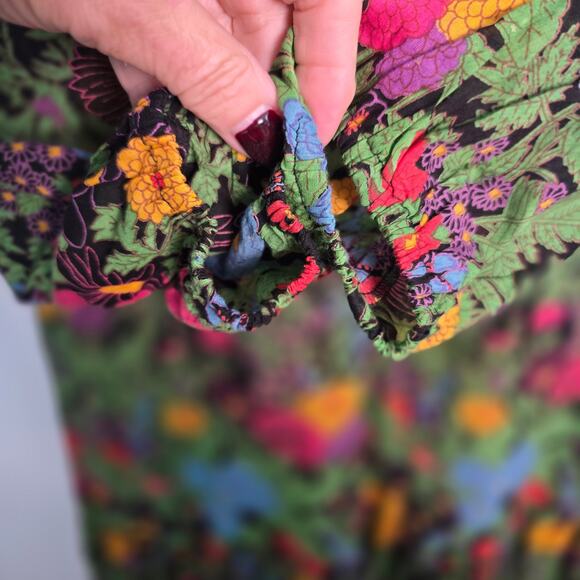 Mille Resort & Travel Dark Floral Boho Cotton Midi Dress XS Made in India - Picture 8 of 10